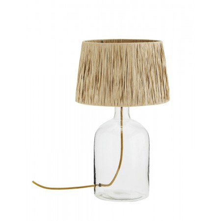 Glass table lamp w/ raffia shade